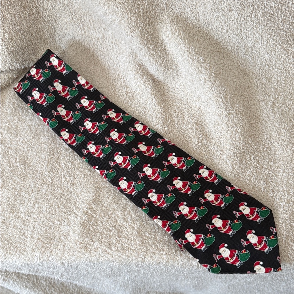 Festive Santa Patterned Black Tie